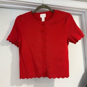 H&M Red Scalloped Cardigan